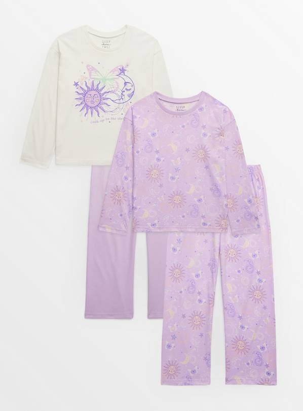 Pink Moon & Stars Print Pyjama Sets 2 Pack 7-8 years