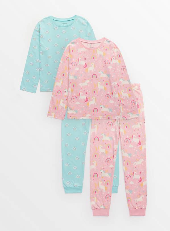 Blue & Pink Rainbow & Unicorn Pyjama Set 2 Pack 1.5-2 years