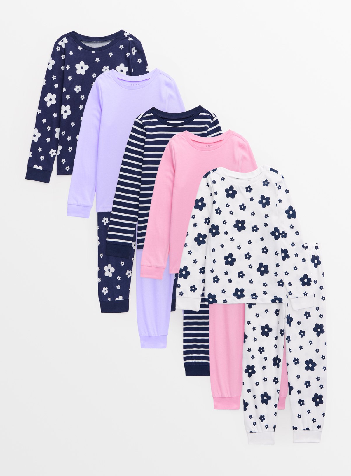 Floral & Striped Print Pyjama Sets 5 Pack (5-6 Years) - Tu by Sainsbury's