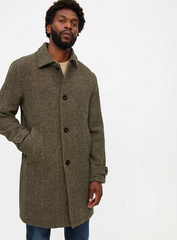 Brown Herringbone Car Coat L