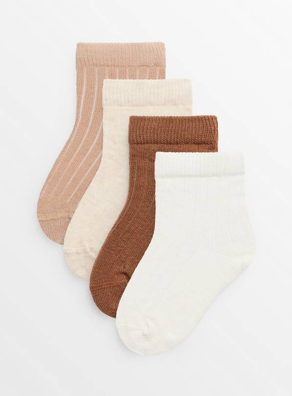 Beige Ribbed Socks 4 Pack Up to 1 mnth