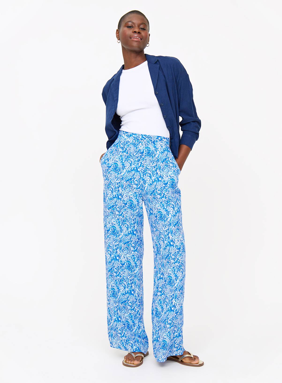 Blue Paisley Print Wide Leg Trousers  10 - Image 2