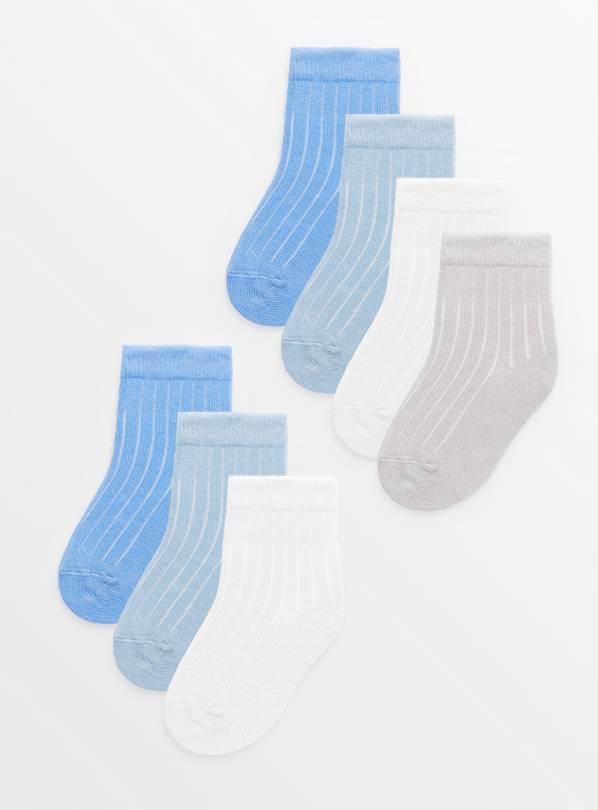 Blue Organic Blend Ribbed Socks 7 Pack 1-6 months