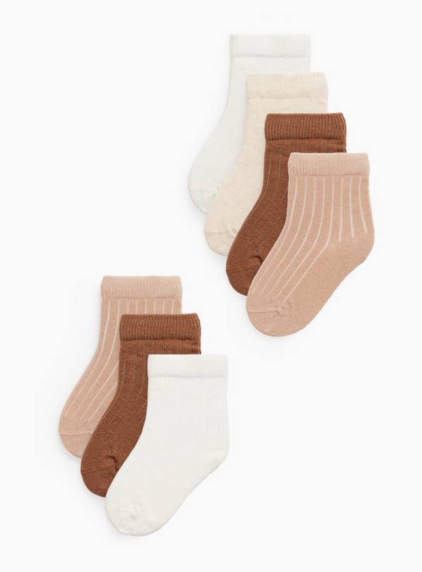 Neutral Ribbed Socks 7 Pack 6-12 months