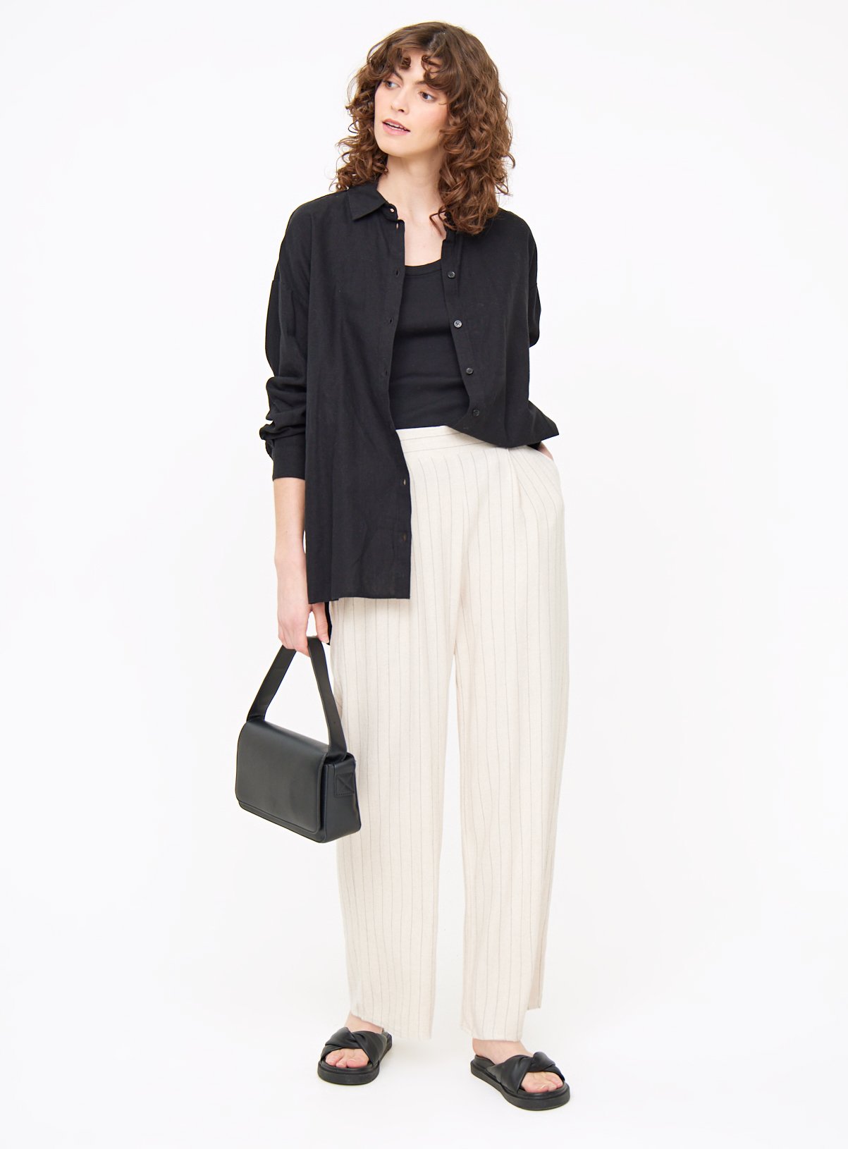 Cream Stripe Wide Leg Trousers  18 - Image 2 thumbnail