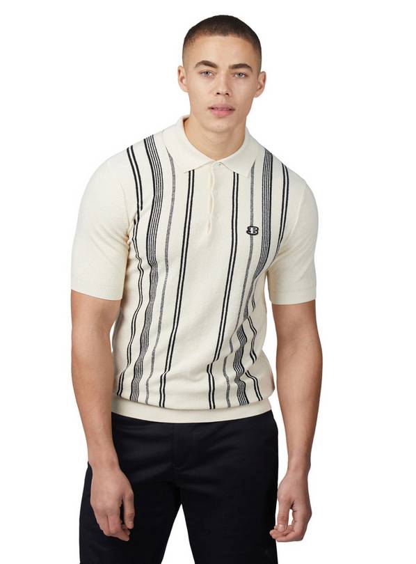 BEN SHERMAN Crinkle Cotton Stripe Polo M