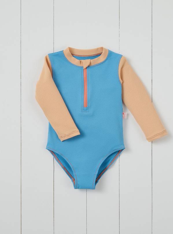 GRASS & AIR Long Sleeve S Colourblock Swimsuit Cornflower Blue 3-4 Years