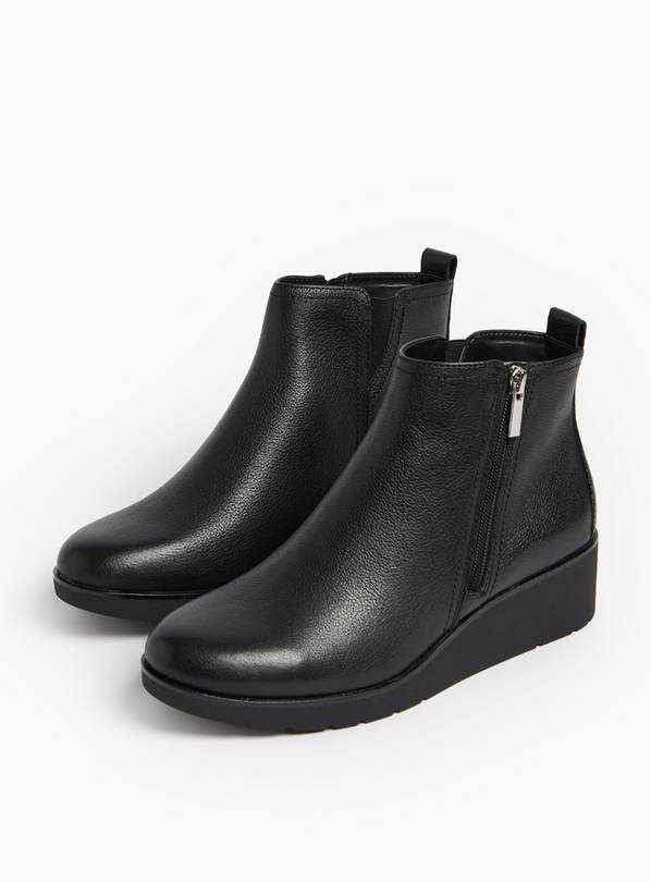 Buy Black Leather Wedge Ankle Boots 3 Boots Tu