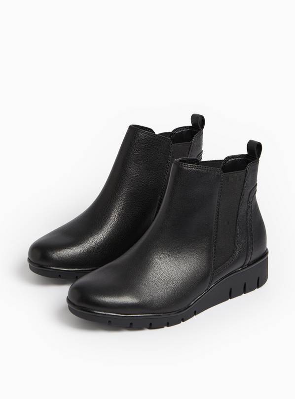 Buy Wide Fit Black Leather Wedge Ankle Boots 3 Boots Tu