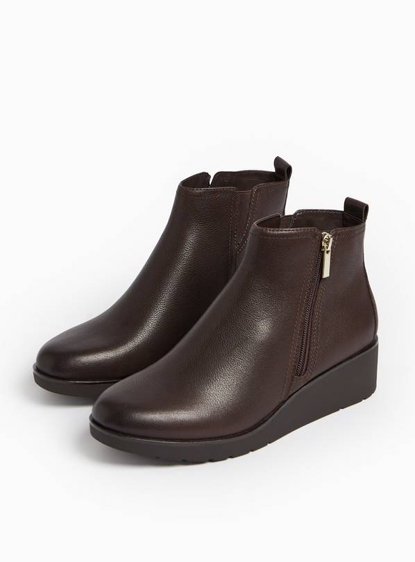 Brown Leather Wedge Ankle Boots 6