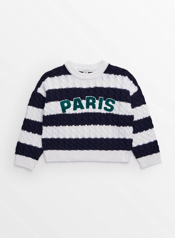 Navy Stripe Paris Slogan Knitted Jumper  7 years