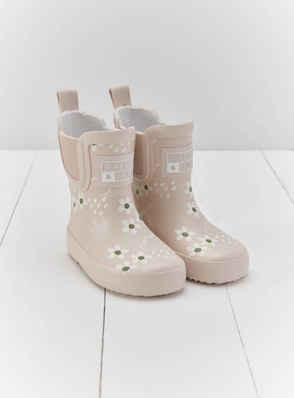 GRASS & AIR Short Flower Welly Boot Pampas Cream 10 Infant