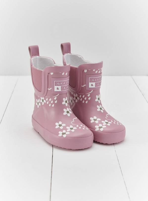 GRASS & AIR Short Flower Welly Boot Pink Bloom 13 Infant