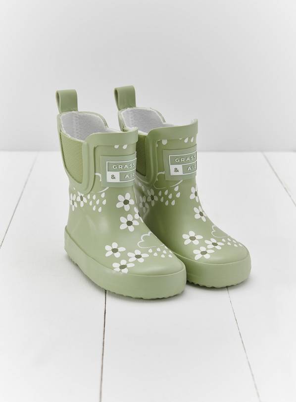 GRASS & AIR Short Flower Welly Boot Spring Green 12 Infant