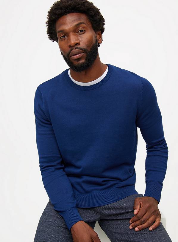 Blue crew neck jumper on sale