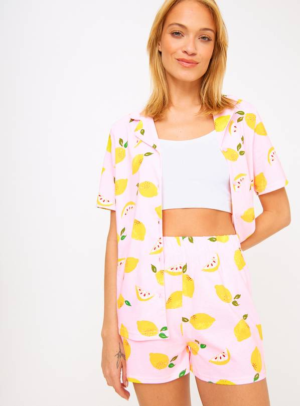 Lemon Print Traditional Short Sleeve Pyjamas XL