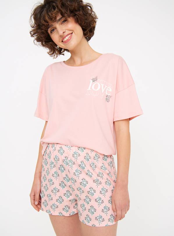 Pink Love Slogan Shortie Pyjamas XL