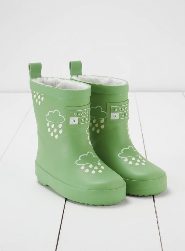 GRASS & AIR Olive Green Colour Changing Kids Winter Wellies 3 Infant