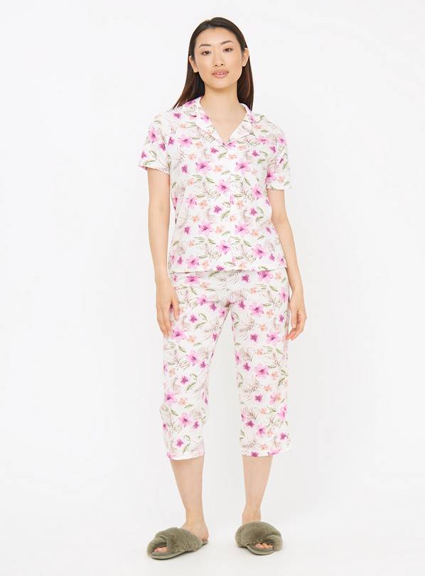 Hibiscus Flower Print Short Sleeve Pyjamas L