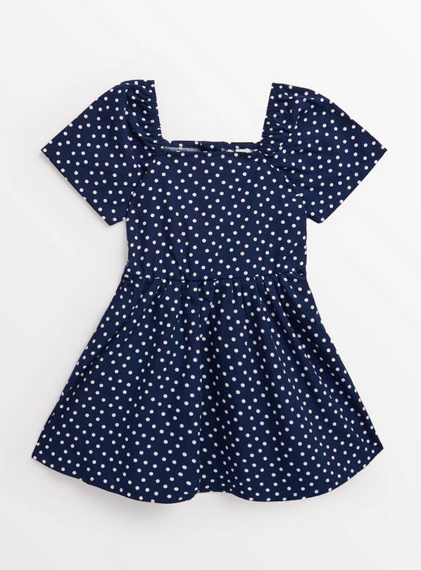 Navy Polka Dot Puff Sleeve Poplin Dress 1-2 years