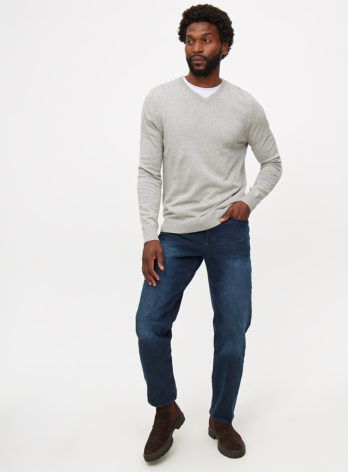 Light Grey Cotton V Neck Jumper  XXL - Image 2 thumbnail