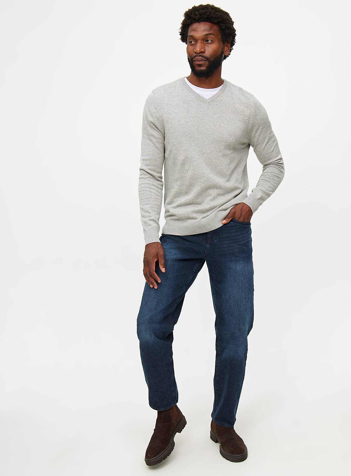 Light Grey Cotton V Neck Jumper  XXL - Image 2
