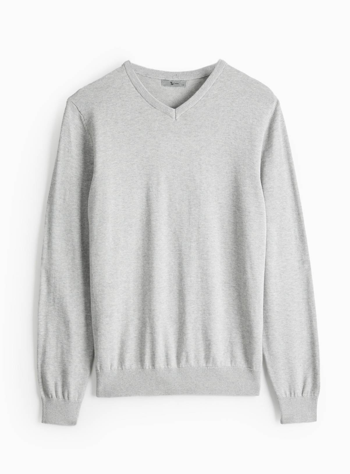 Light Grey Cotton V Neck Jumper  XXL - Image 3