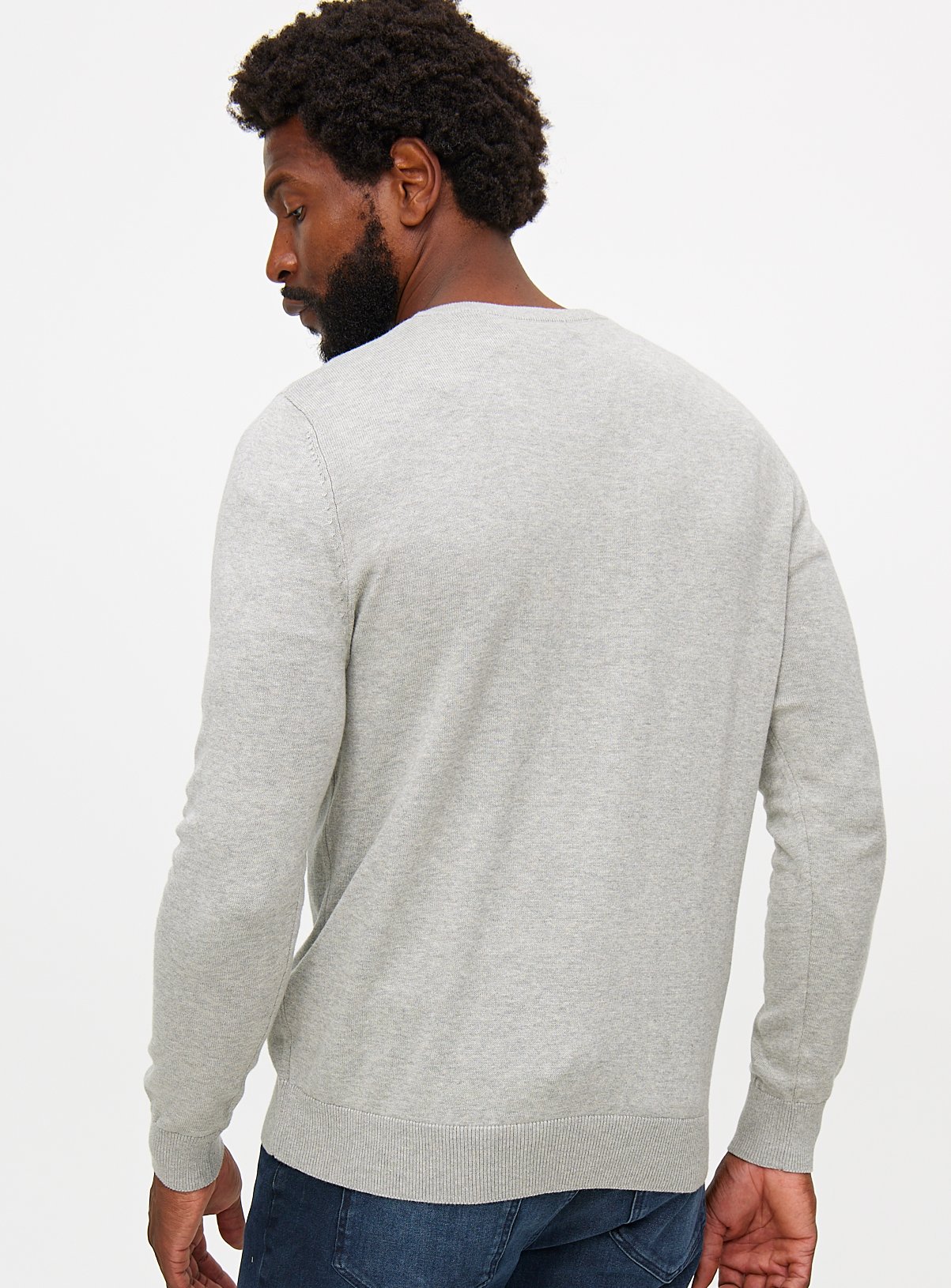 Light Grey Cotton V Neck Jumper  XXL - Image 5 thumbnail