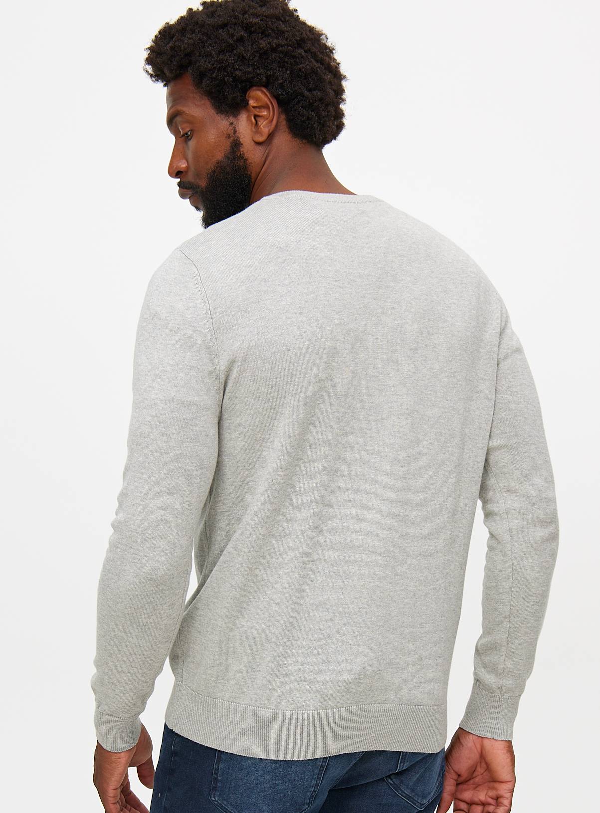 Light Grey Cotton V Neck Jumper  XXL - Image 5