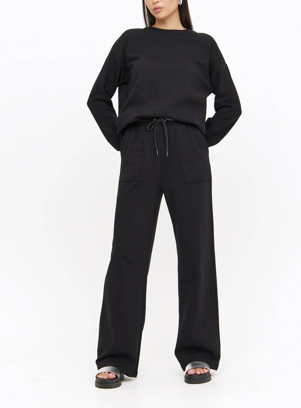 Black Wide Leg Coord Joggers L - Image 1
