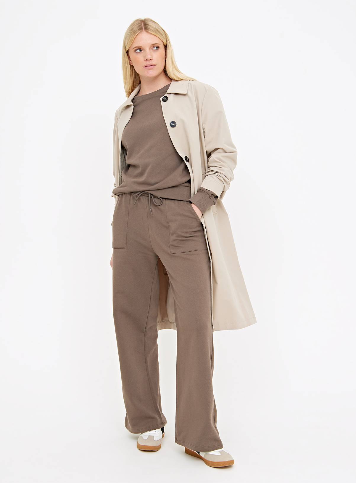 Taupe Wide Leg Coord Joggers S - Image 2