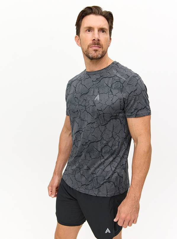 Active Grey Geometric Printed T-Shirt S