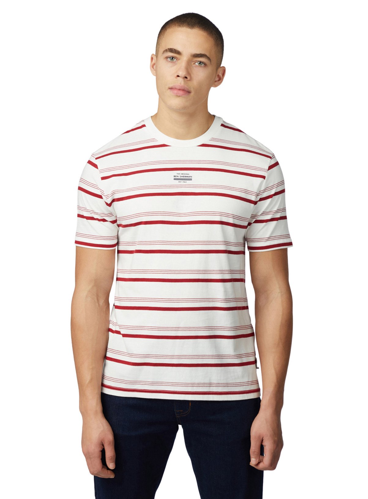 Men's White BEN SHERMAN Fine Stripe Tee