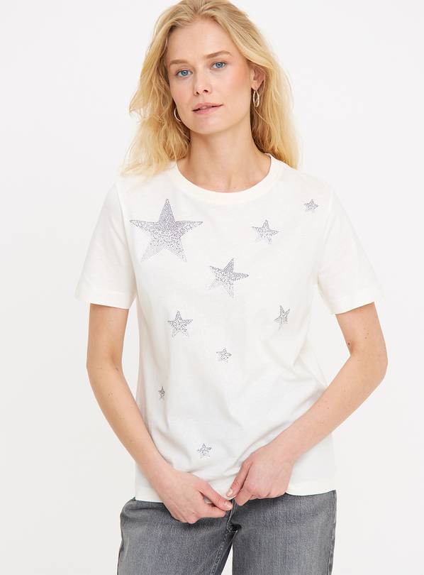 Cream Hotfix Star Regular Fit T-Shirt  10