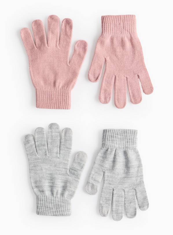 Pink & Grey Magic Touchscreen Gloves 2 Pack One Size