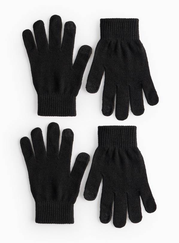 Black Plain Magic Touchscreen Gloves 2 Pack One Size