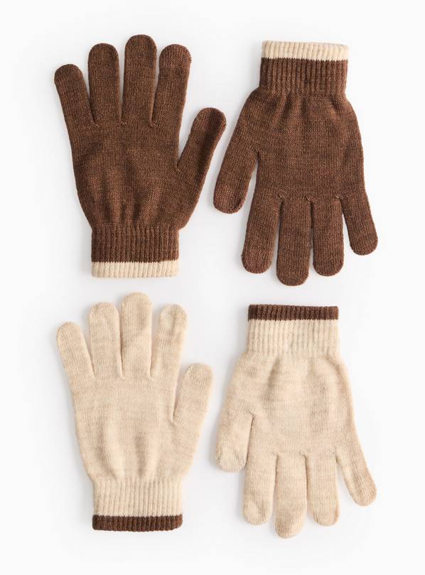 Contrast Cream & Brown Magic Touchscreen Gloves 2 Pack One Size