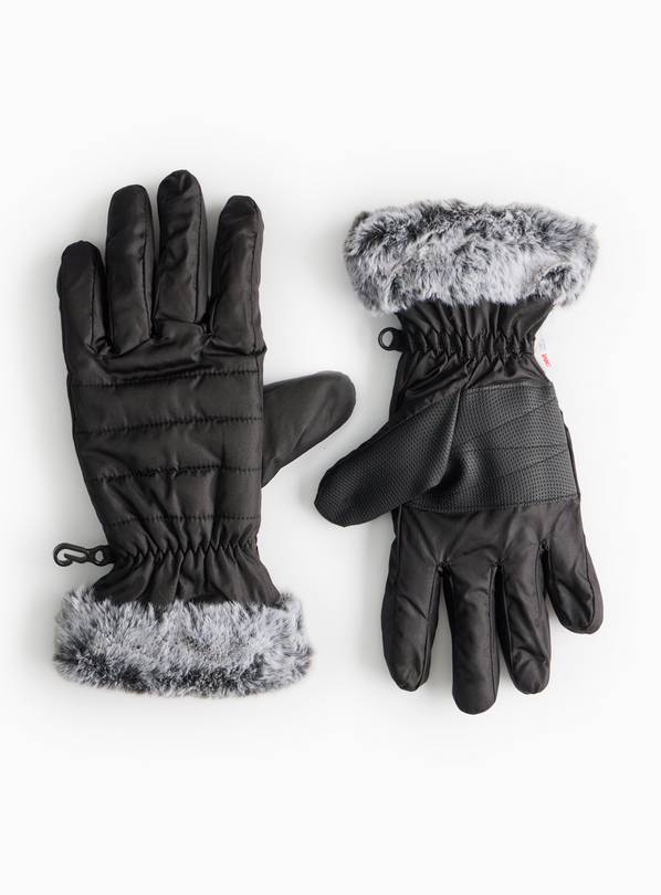 Black Faux Fur Cuff Snow Gloves One Size