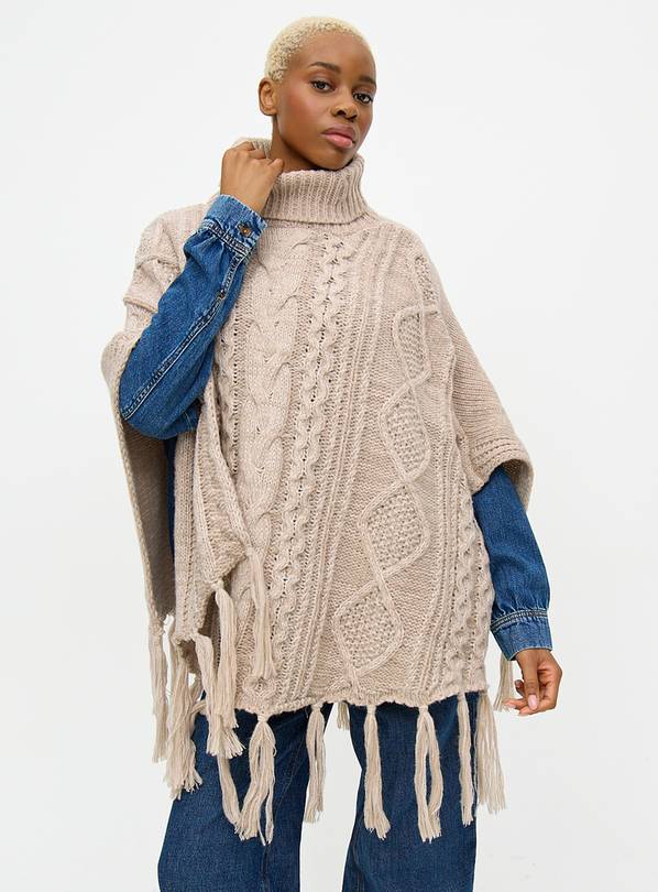 Beige Cable Knit Cape One Size