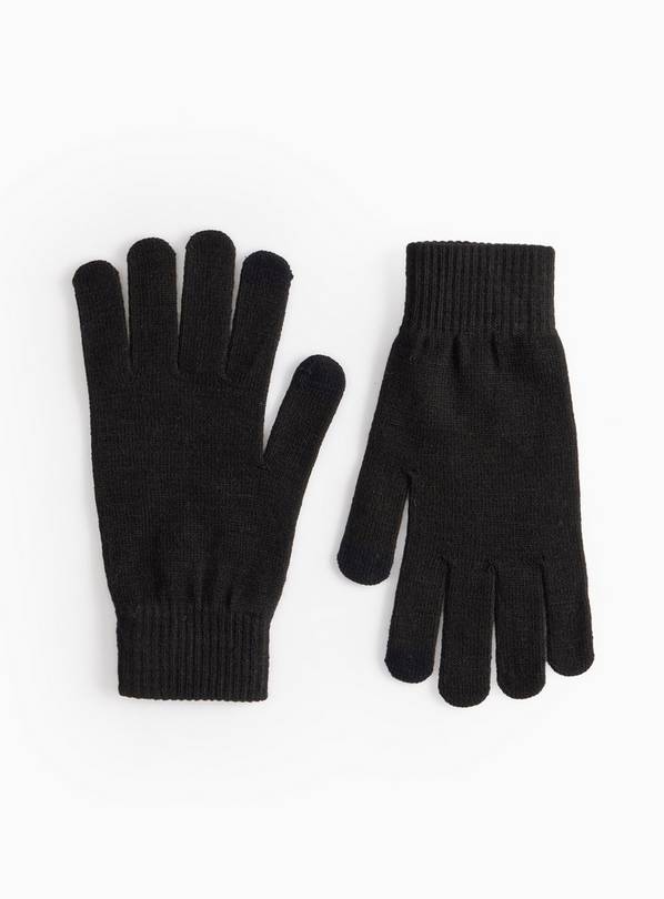 Plain Black Touchscreen Gloves One Size