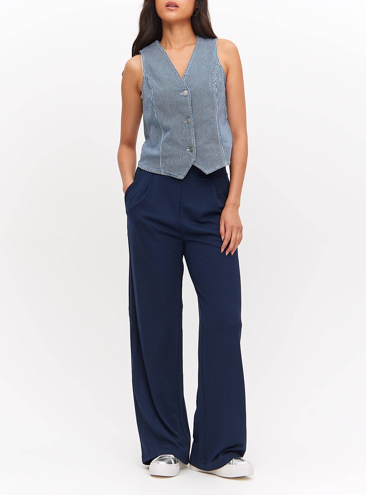 Navy Ponte Wide Leg Trousers  8S - Image 1