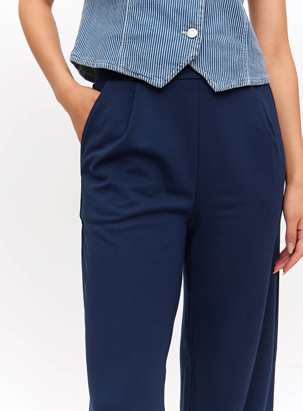 Navy Ponte Wide Leg Trousers  8S - Image 2