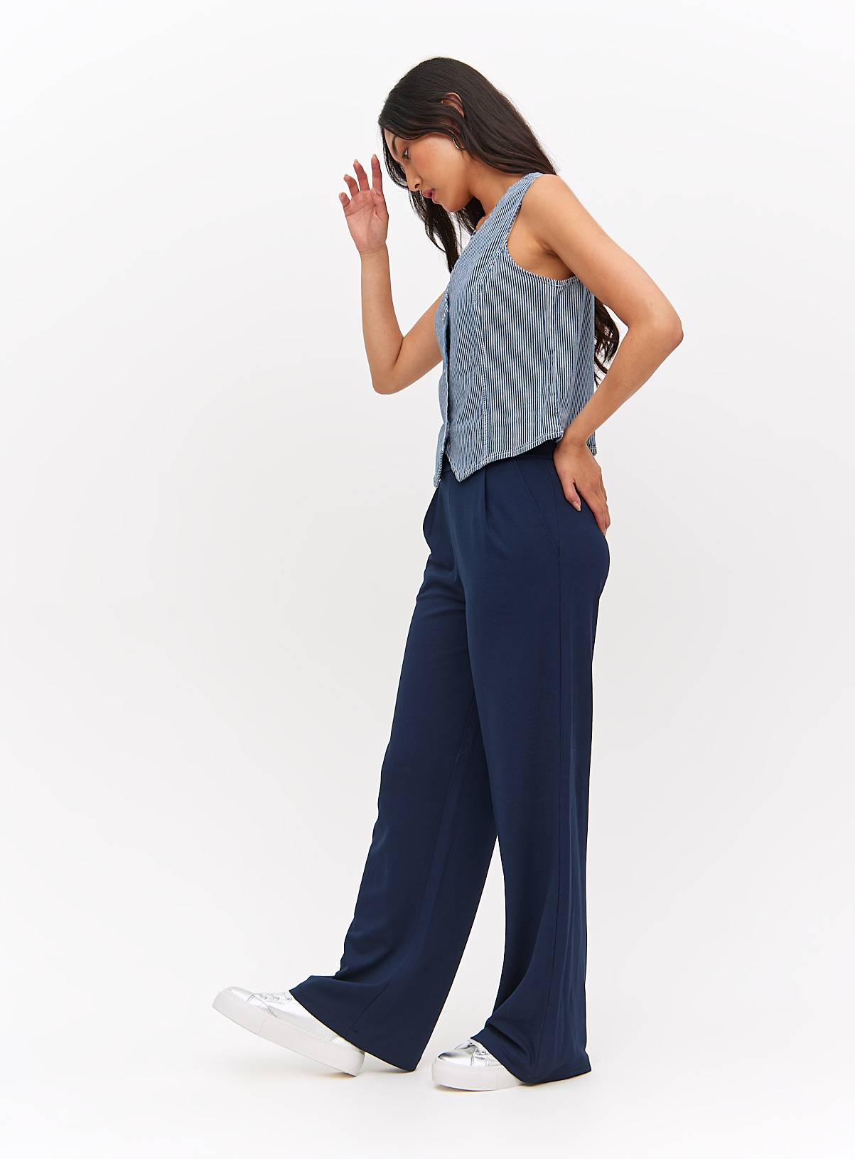 Navy Ponte Wide Leg Trousers  8S - Image 3