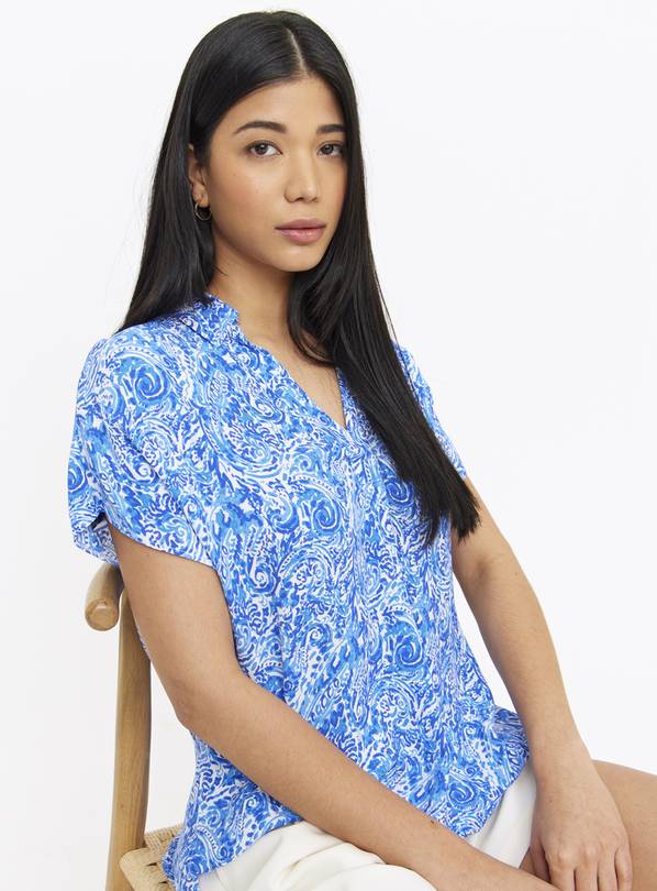 Blue Paisley Popover Top 12