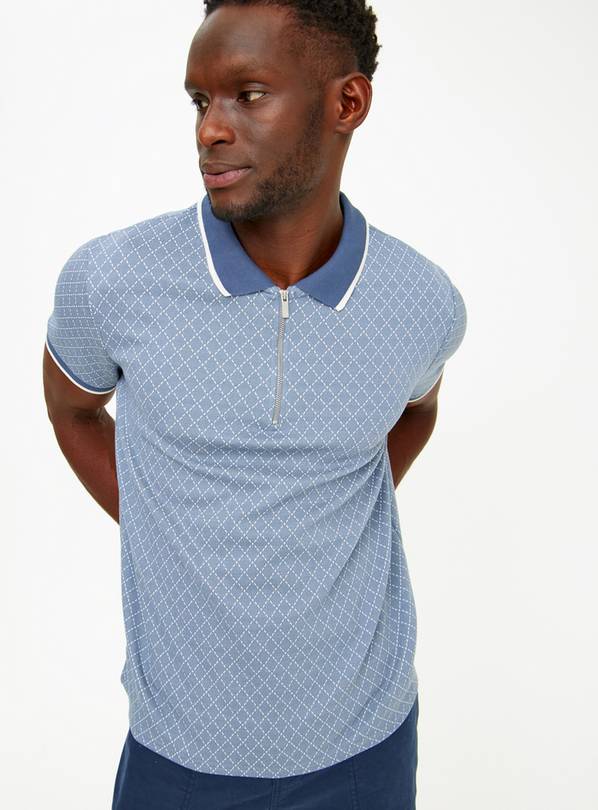Blue Jacquard Zip Polo Shirt XL