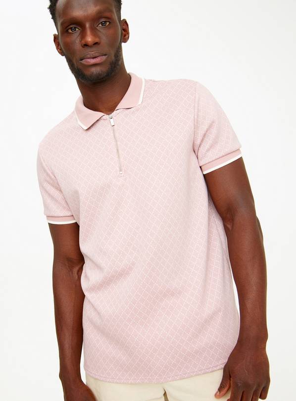 Pink Jacquard Zip Polo Shirt XXL