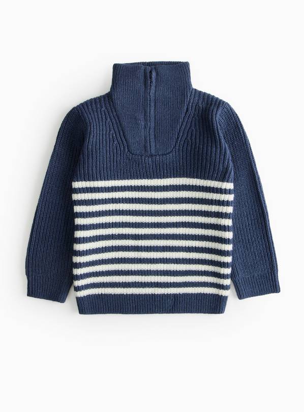 Navy Blue Funnel Neck Stripe Jumper 3-4 years