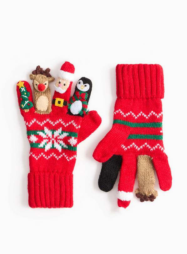 Christmas Characters Knitted Finger Puppet Gloves 3-5 years