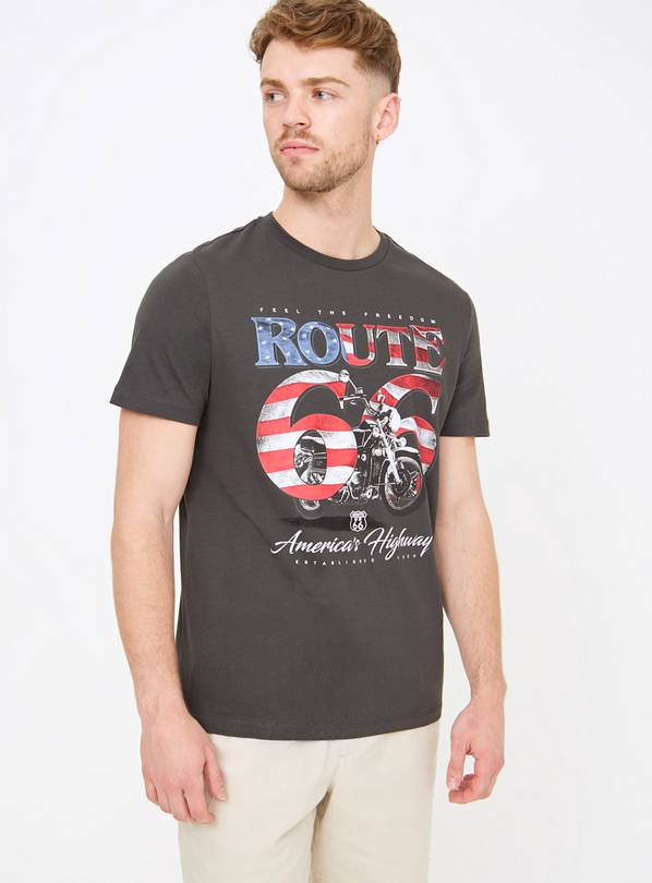 Charcoal Route 66 Graphic T-Shirt XXXXL