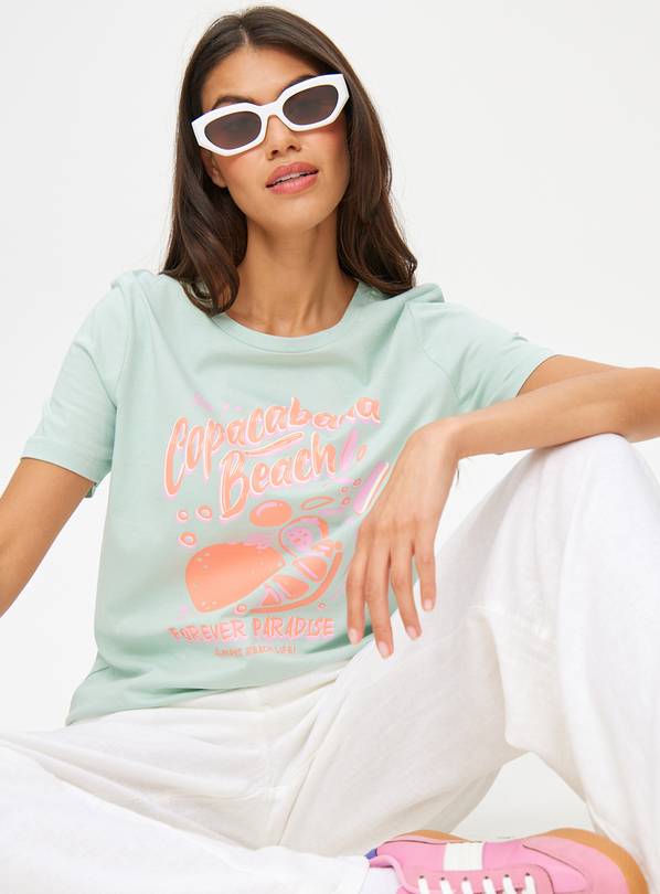 Green Copacabana Beach Graphic Print T-Shirt 18